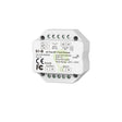 AC Triac RF + Push Dimmer S1-B voor inbouwmontage, vooraanzicht van het witte modulaire apparaat met aansluitpunten en specificaties zichtbaar op het label.