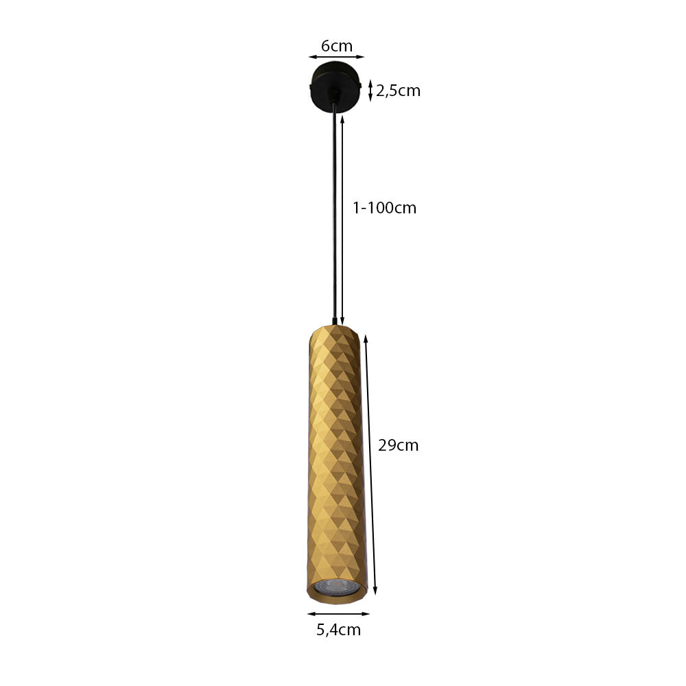 Langwerpige hanglamp 29cm | Ruit structuur | Goud | GU10 fitting | Afmetingen