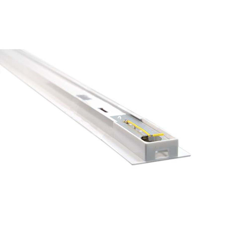 LED inbouw profiel met afdekkap – schuine zijaanzicht van aluminium LED-profiel met transparante cover, geschikt voor montage in meubels of wanden.