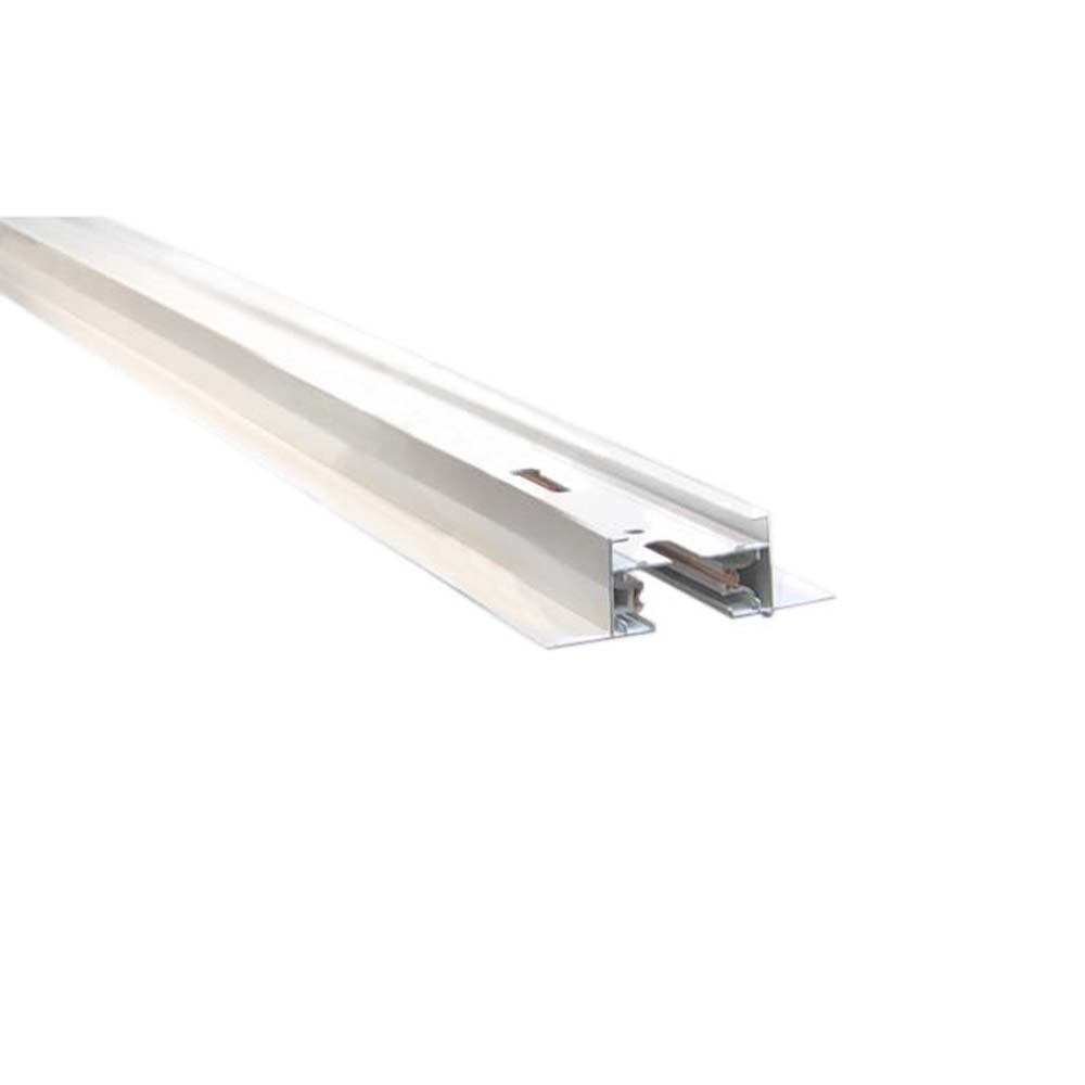 Aluminium spanningsrail 3-fase wit – Schuin vooraanzicht van een 3-fase spanningsrail in wit aluminium, gebruikt voor professionele lichtinstallaties in winkels en showrooms.