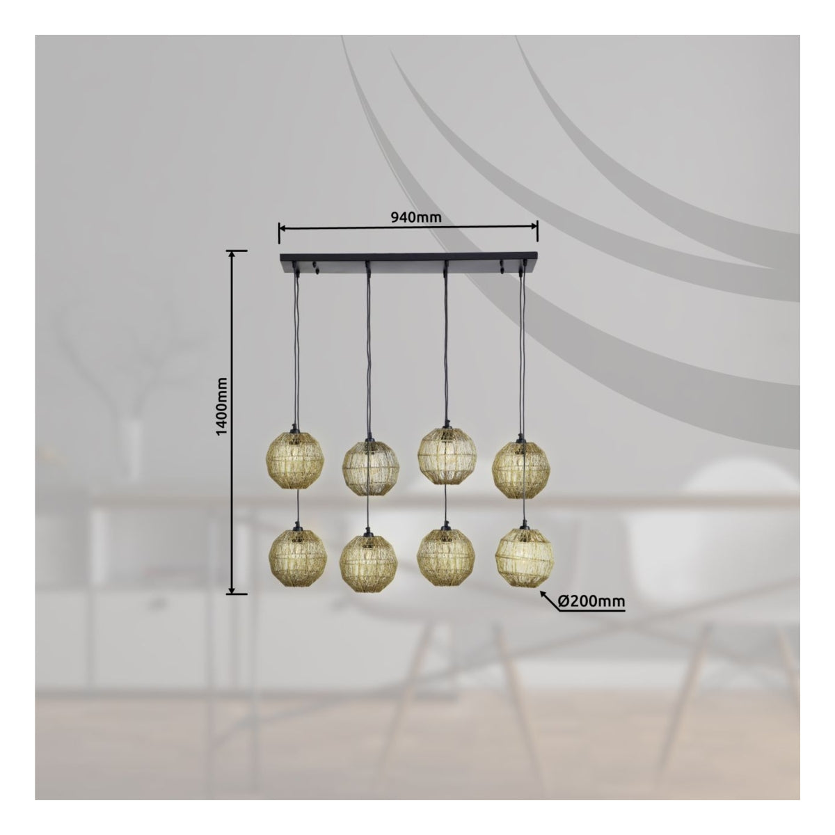 Hanglamp HERMI II 20.0 cm 8-lichts Messing