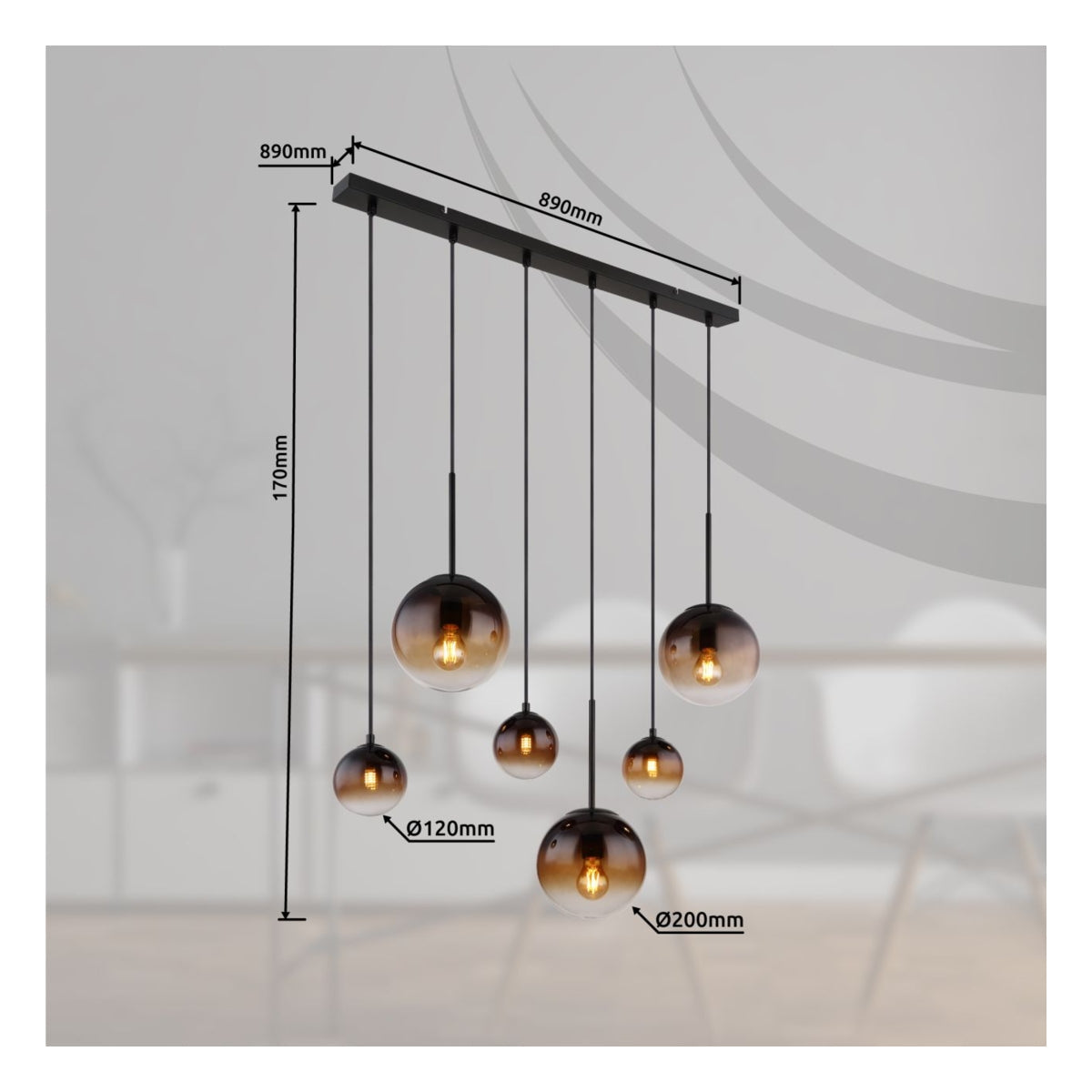 Hanglamp HALLIE 91.0 cm 3-lichts Zwart