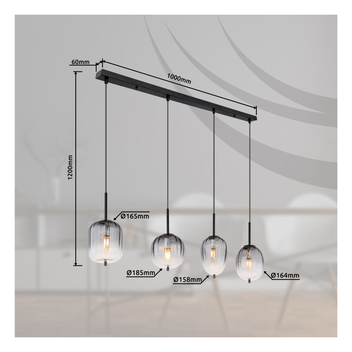Hanglamp ATTILA 110.0 cm 4-lichts Zwart
