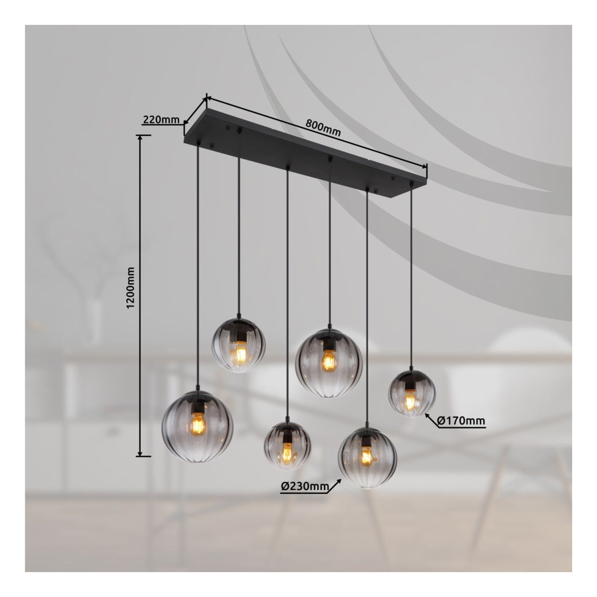 Hanglamp DALLERTA 93.0 cm 6-lichts Zwart