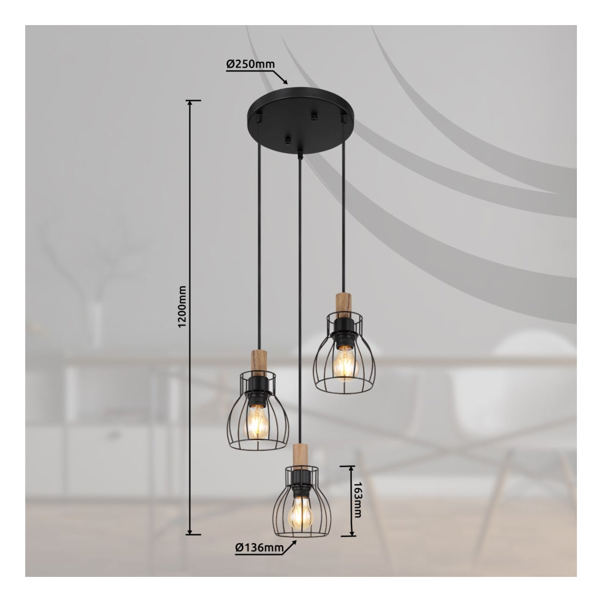 Hanglamp MINA 13.6 cm 3-lichts Zwart