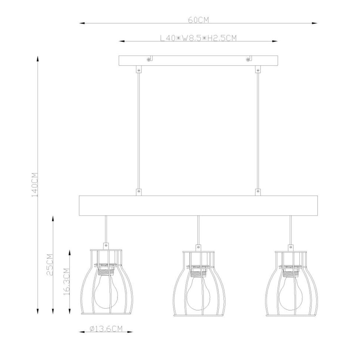 Hanglamp MINA 13.6 cm 3-lichts Zwart