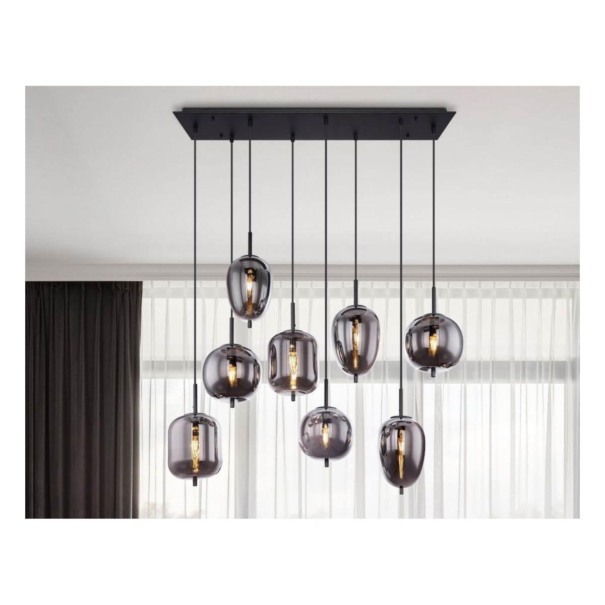 Hanglamp BLACKY 94.0 cm 8-lichts Zwart