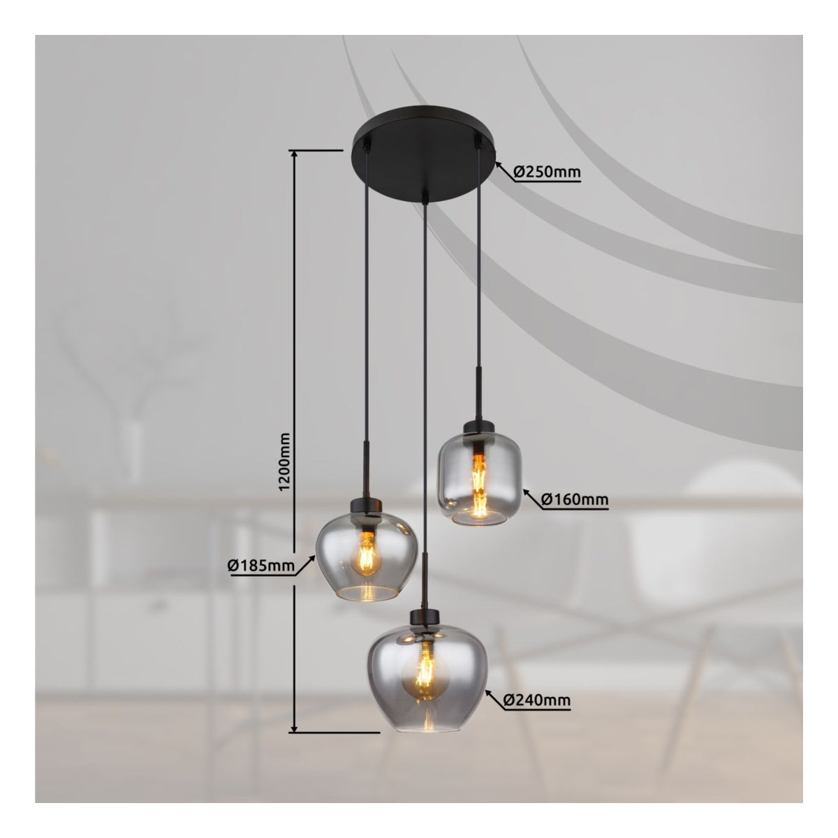 Hanglamp MATT nan cm 3-lichts Zwart