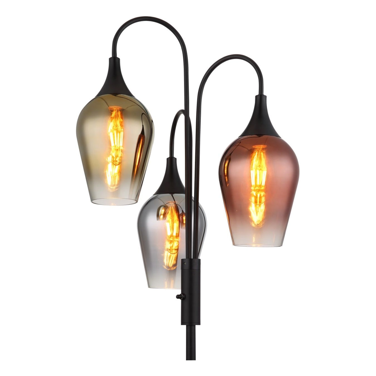 Vloerlamp SATELLA Glas 161.0cm Matt zwart|Smoked E14 3-Lichts