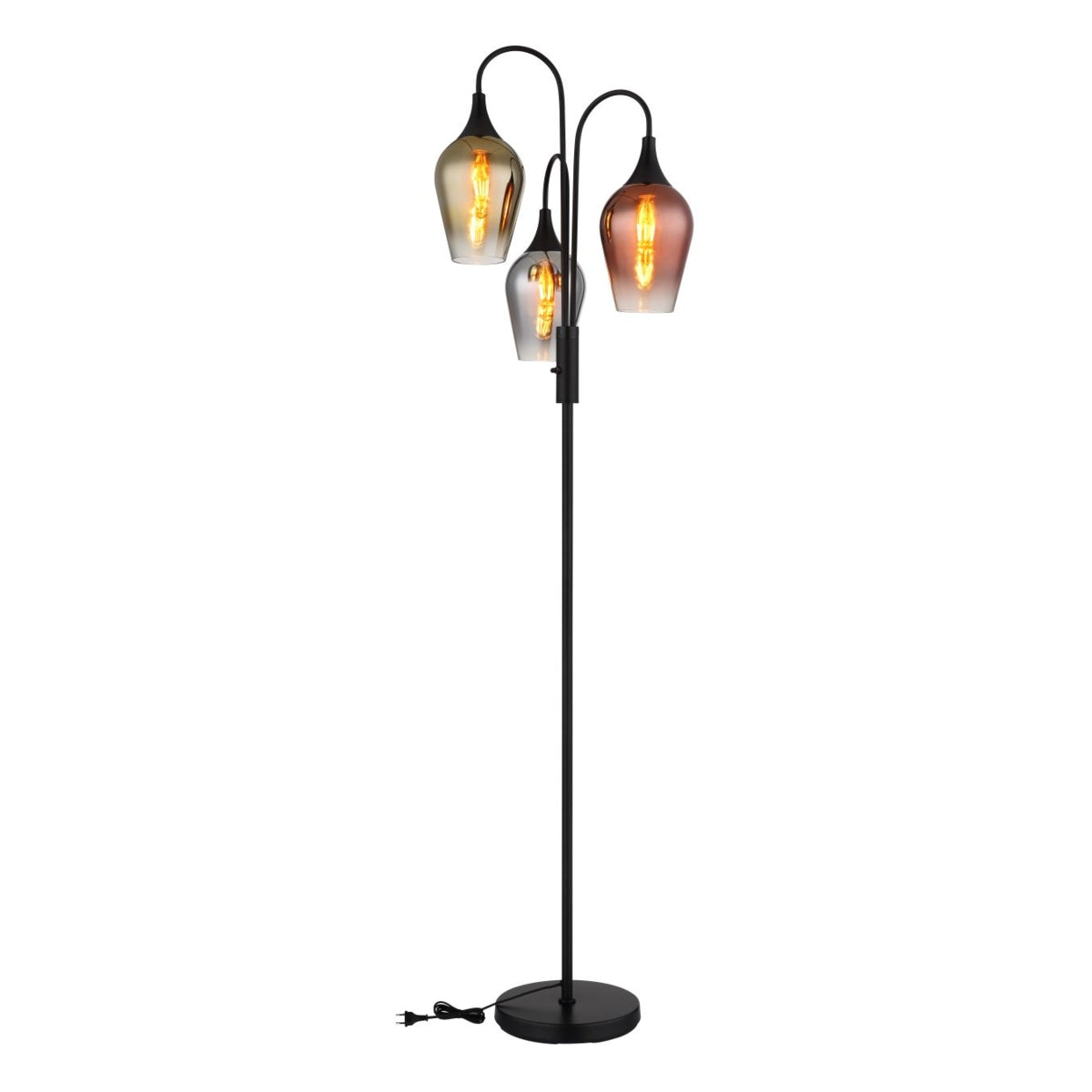 Vloerlamp SATELLA Glas 161.0cm Matt zwart|Smoked E14 3-Lichts