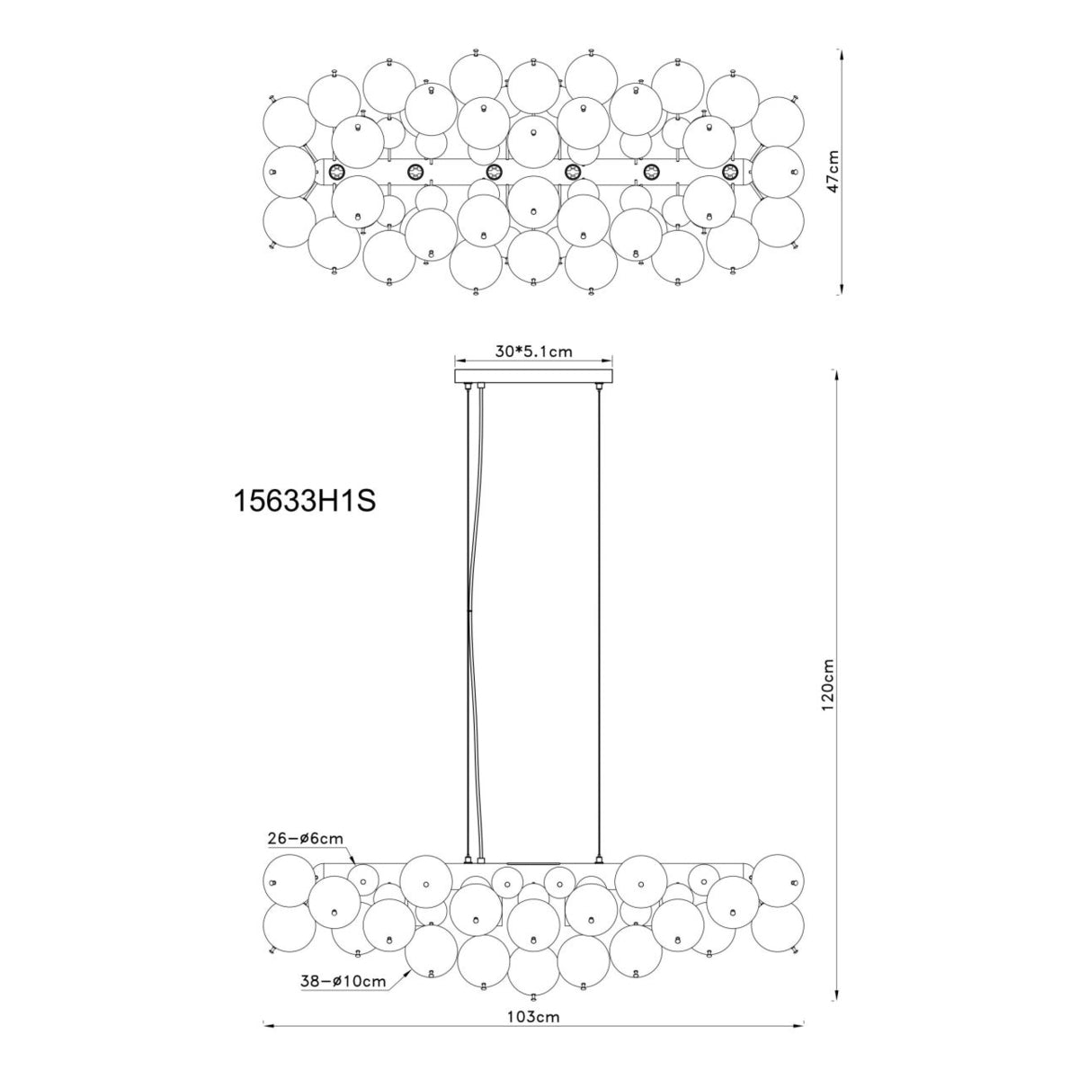 Hanglamp UDO 103.0 cm 6-lichts Zwart