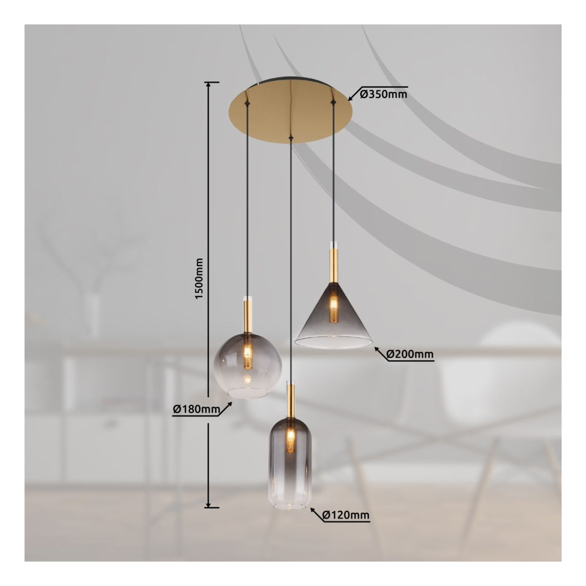 Hanglamp ELISABETH nan cm 3-lichts Messing
