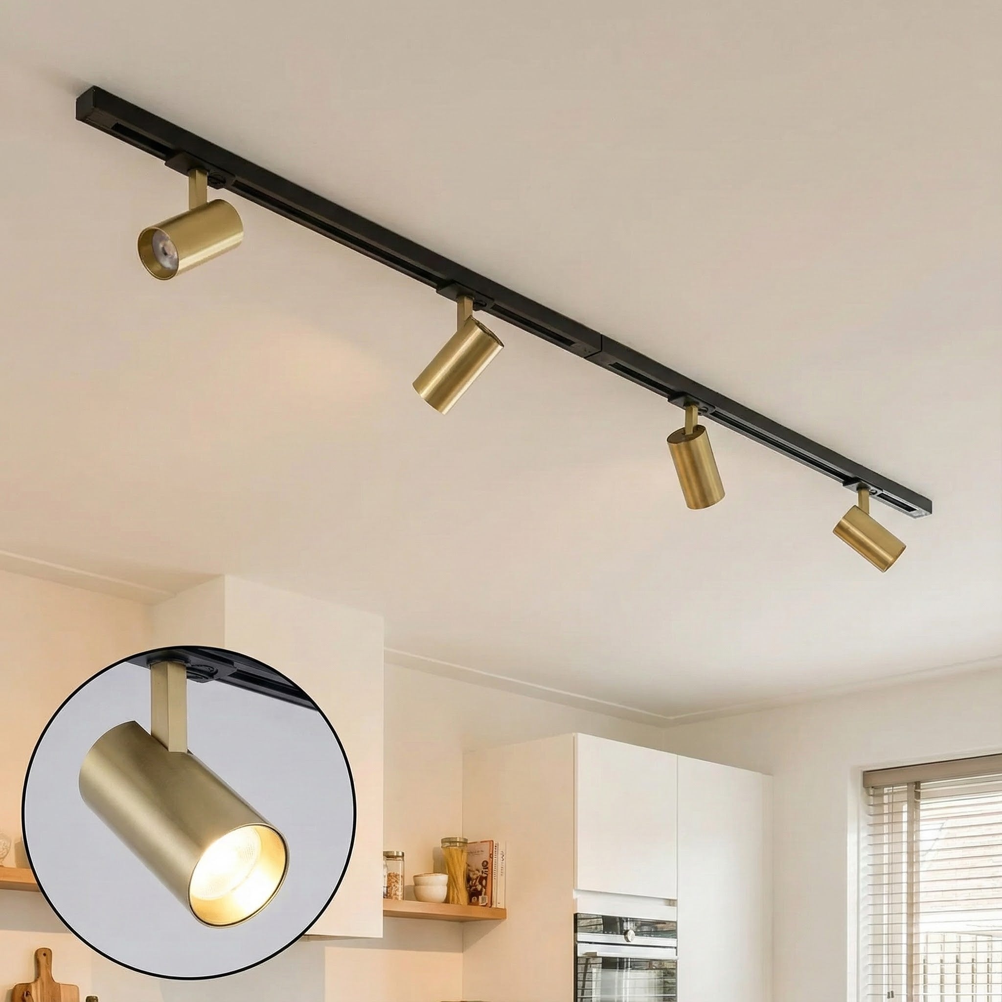 Led Railsysteem 1-Fase Railverlichting / Railsysteem | 200CM | Zwart | 4x Messing rail ...