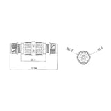 Technische tekening van een waterdichte kabelverbinder, met zijaanzicht en vooraanzicht inclusief afmetingen van 71,5 mm lengte en 21,5 mm diameter, geschikt voor elektrische installaties.