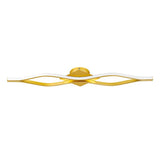 Moderne LED wandlamp in goudkleur met golvend design, vooraanzicht.