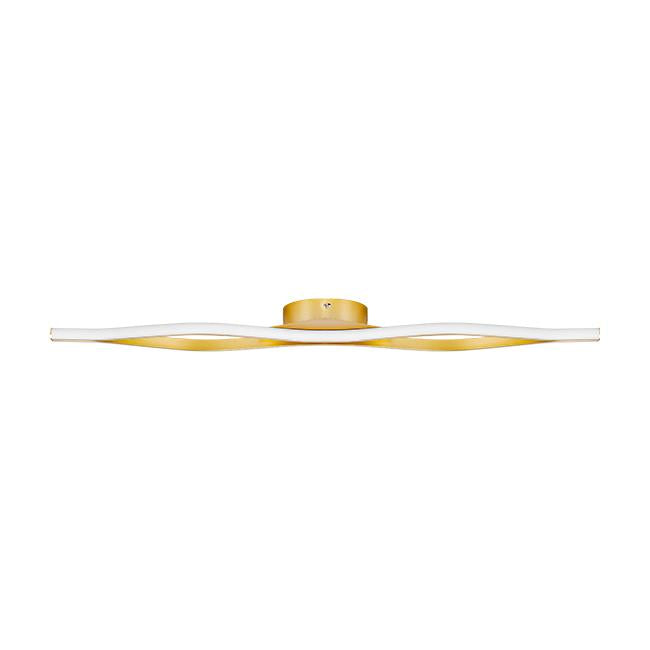 Moderne LED plafondlamp met golvend design in goudkleur, frontaal aanzicht.