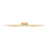 Moderne LED plafondlamp met golvend design in goudkleur, frontaal aanzicht.
