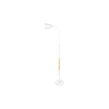 Staande lamp in modern minimalistisch design, witte kleur met metalen basis en verstelbare arm, zijaanzicht tegen een witte achtergrond.