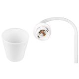 Witte flexibele wandlamp met E27 fitting en afneembare cilindervormige lampenkap, gezien vanuit een bovenaanzicht.