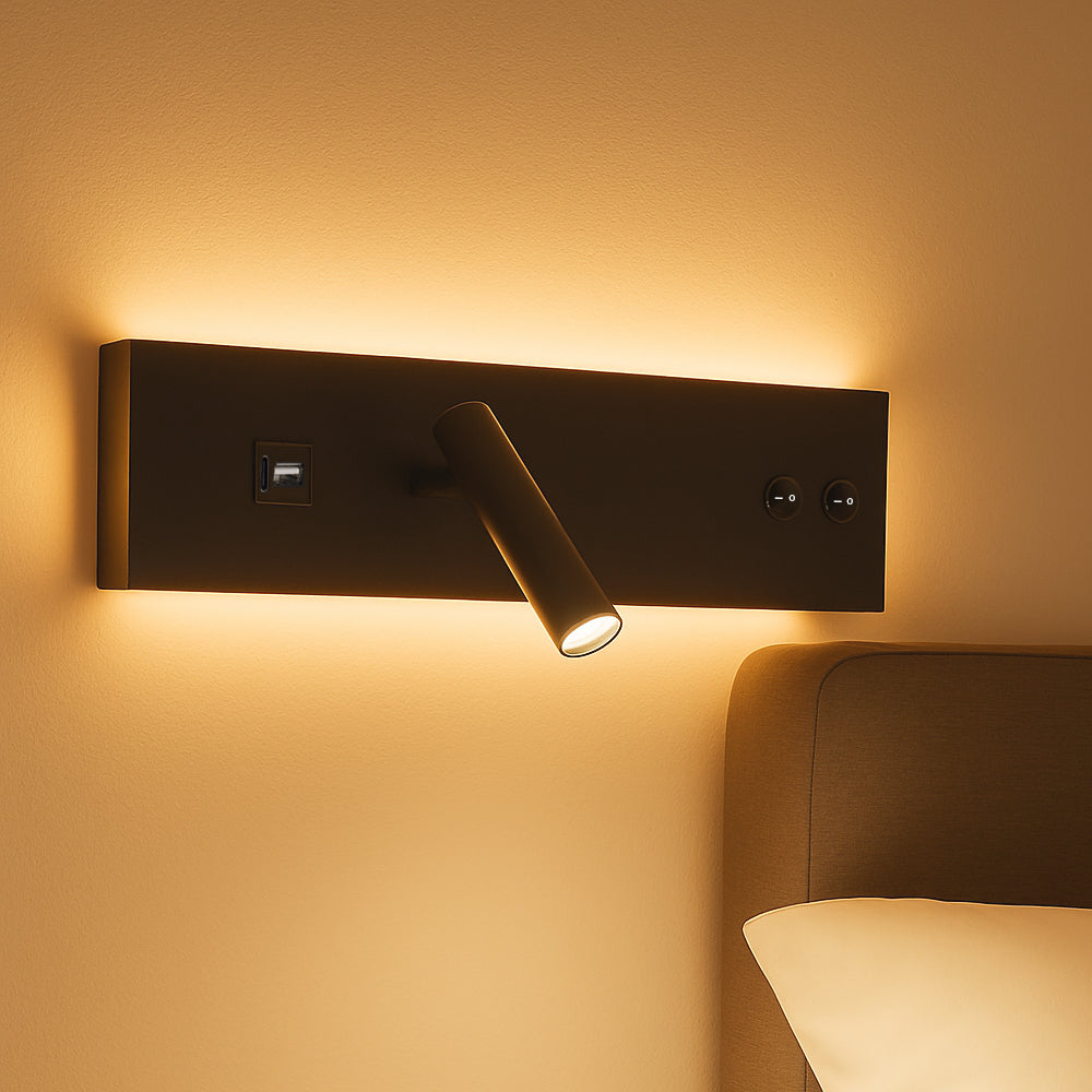 VOMI Wandlamp Leeslamp Dimbaar met Schakelaarstekker en Touch Schakelaar, Bedlamp met USB-Poort Wandmontage, 5W LED Slaapkamer Lampen Verstelbare Zwanenhals voor Nachtkastje