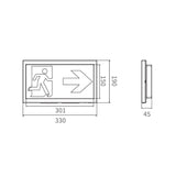 Noodverlichting-armatuur-inbouw-opbouw-zwart-noodaccu-pictogramme-afmetingen-voorkant