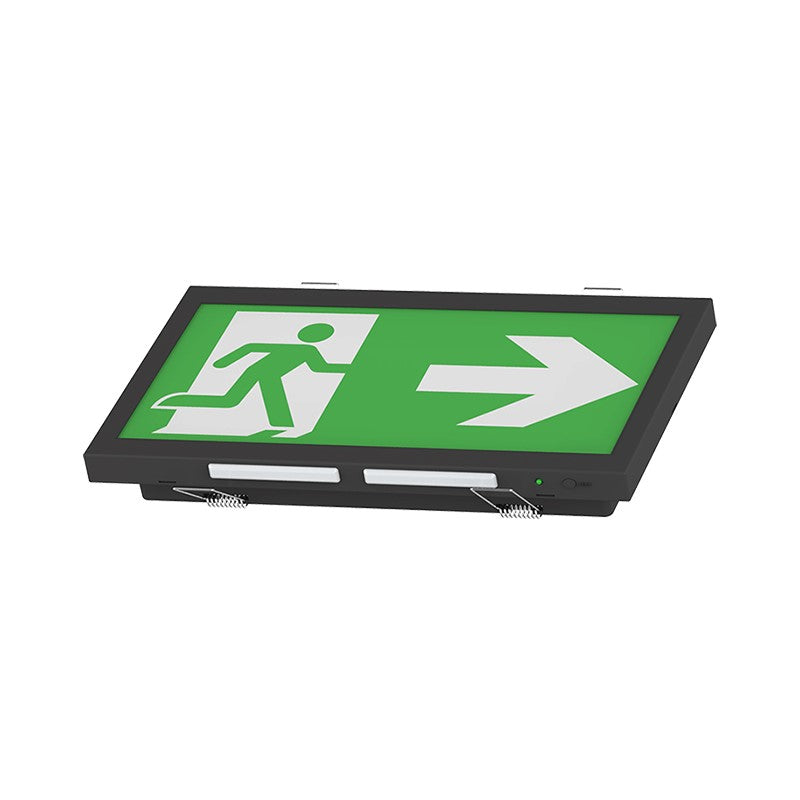 Noodverlichting-armatuur-inbouw-opbouw-zwart-noodaccu-pictogramme-professioneel-zijaanzicht