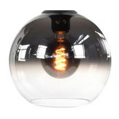 Moderne ronde plafondlamp met glazen bolvormige kap en zichtbare filament LED-lamp, vooraanzicht.
