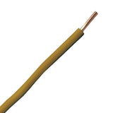 Afbeelding van een VD installatiedraad geel 1,5 mm², met zicht op de zijkant en de koperen kern gedeeltelijk ontbloot.