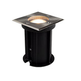 Inbouw grondspot LED vierkant RVS met zwart armatuur, schuine bovenzijaanzicht.