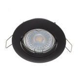 Zwarte ronde LED inbouwspot met GU10 fitting, vooraanzicht – geschikt voor plafondmontage in moderne interieurs.