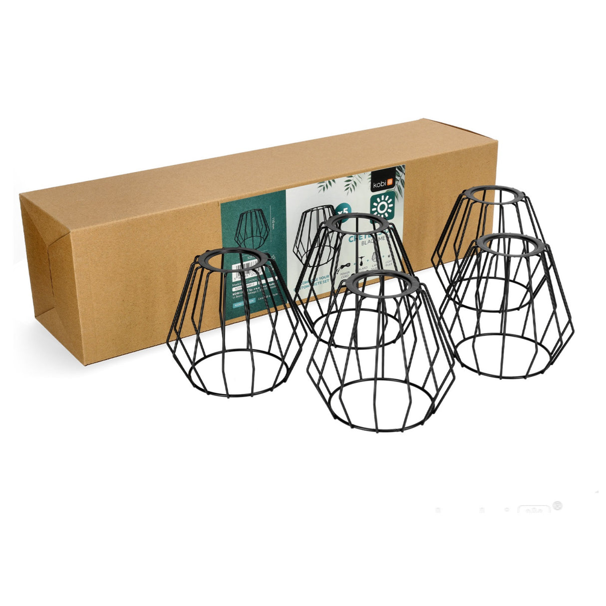 Complete Prikkabel met 5x lampenkappen | 5 Meter | Industriële lampenkap | Koppelbaar | E27 | Incl. 1W lampen