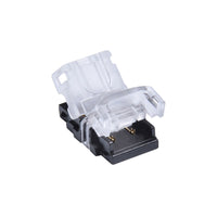 Transparante IDC (Insulation Displacement Connector) klemconnector – schuin bovenaanzicht met open klep, zicht op de interne aansluitpunten en contactpinnen.