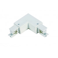 Witte L-connector voor 1-fase railverlichting, binnenhoek, bovenaanzicht.