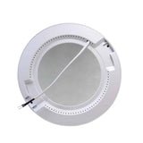 Ronde LED inbouw plafondspot met witte rand, zichtbaar vanaf de achterkant met aansluitkabels en montagepunten.