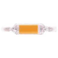 LED R7S buislamp met gele lichtkleur, zichtbaar in zijaanzicht, geschikt voor vervanging van traditionele halogeenstaaflampen.