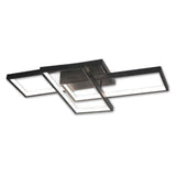 Moderne LED plafondlamp met vierkante frames in mat zwarte afwerking, gezien vanuit een schuine onderaanzicht-hoek.