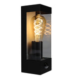 Vierkante wandlamp met bewegingsmelder | Zwart | IP44 | E27 fitting
