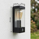 Vierkante wandlamp met bewegingsmelder | Zwart | IP44 | E27 fitting
