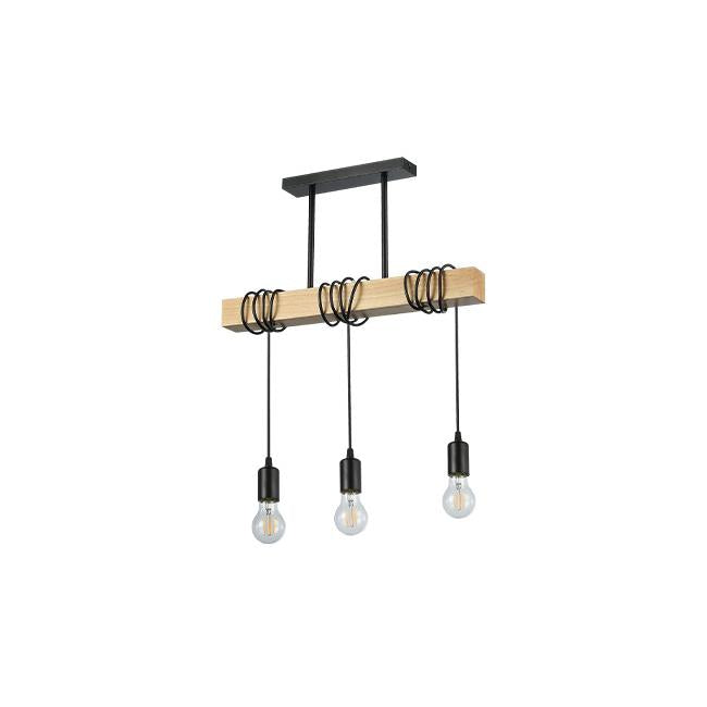 Landelijke Hanglamp Hout - 50CM - 3 x E27 fitting Zwart