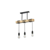 Landelijke Hanglamp Hout - 50CM - 3 x E27 fitting Zwart