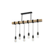 Landelijke Hanglamp Hout 6 x E27 fitting - Zwart