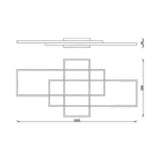 Technische tekening van een moderne rechthoekige plafondlamp in geometrisch design, met afmetingen 1050 mm breed, 500 mm hoog en 80 mm diep, vooraanzicht en zijaanzicht weergegeven.