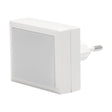 Witte LED nachtlamp met stekker, zijaanzicht onder een lichte hoek, geschikt voor stopcontactmontage.