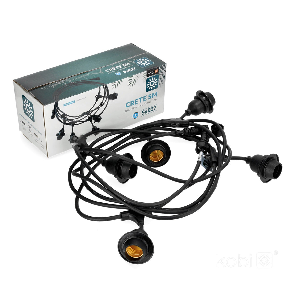 Complete Prikkabel met 5x lampenkappen | 5 Meter | Industriële lampenkap | Koppelbaar | E27 | Incl. 1W lampen