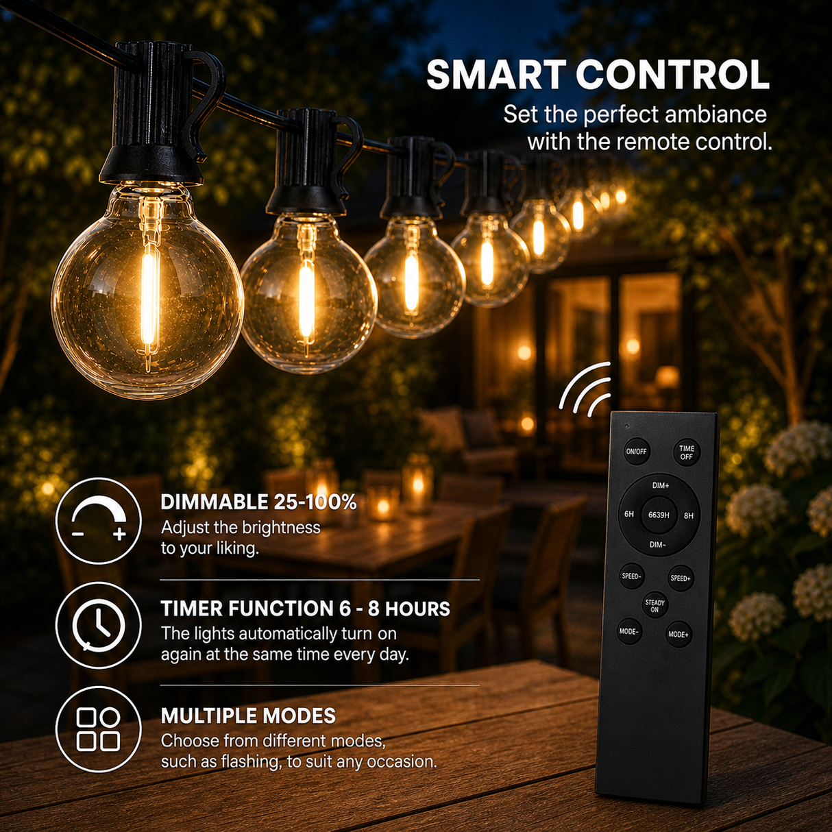 50M Prikkabel / Lichtsnoer met afstandsbieding | Incl. 87x LED lampen | DIMBAAR | 1W | 2700K | 24V | Plug & Play | Koppelbaar
