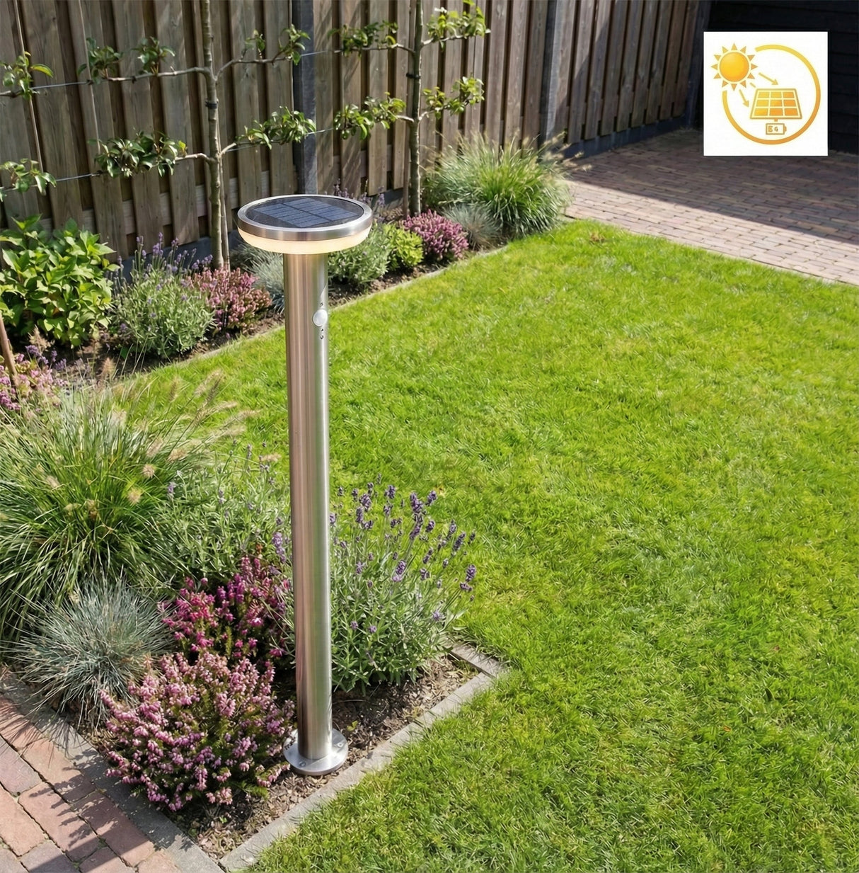 Solar LED buitenlamp staander 80 cm met sensor | Standaard | 4,4W | 3000K - Warm wit