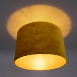Stoffen lampenkap geel met gouden binnenkant - onderkant lamp aan