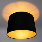 Stoffen lampenkap zwart met gouden binnenkant - onderaanzicht lamp aan