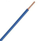 Elektriciteitsdraad VD draad blauw 1,5 mm² met koperen kern, diagonaal aanzicht van geïsoleerde installatie draad voor elektrische installaties.