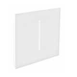 Witte glazen bedieningsplaat met verticale touch-bediening, schuin vooraanzicht.